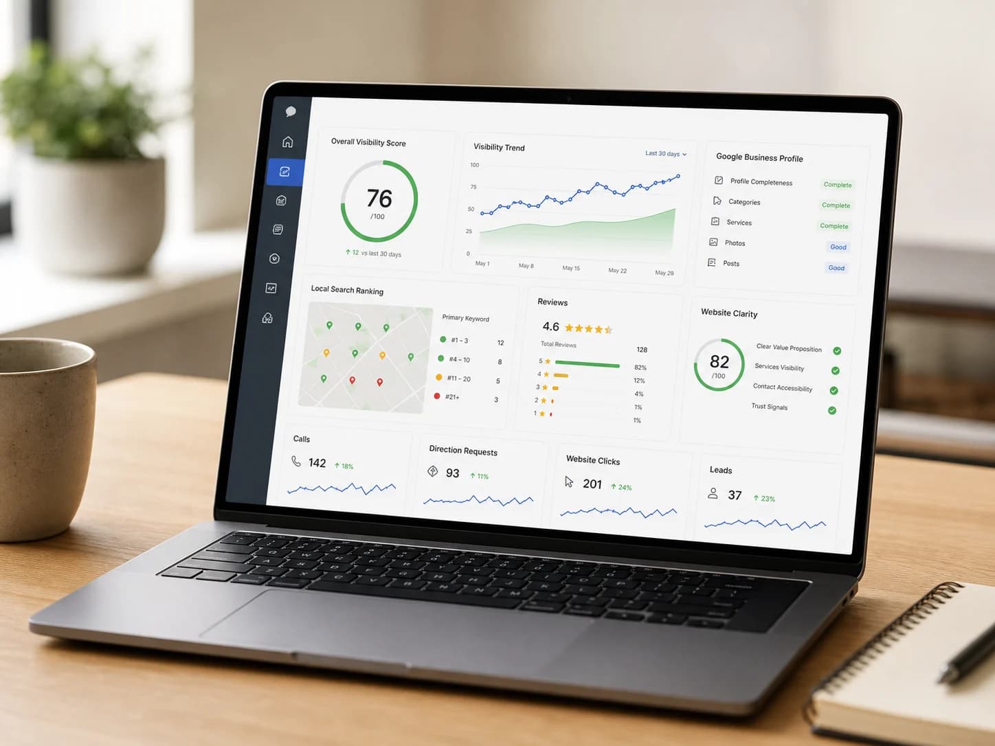 Local visibility audit dashboard on a laptop